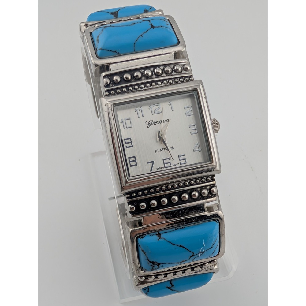 Geneva Platinum Women's Southwest Turquoise Watch Bangle Band- New Battery